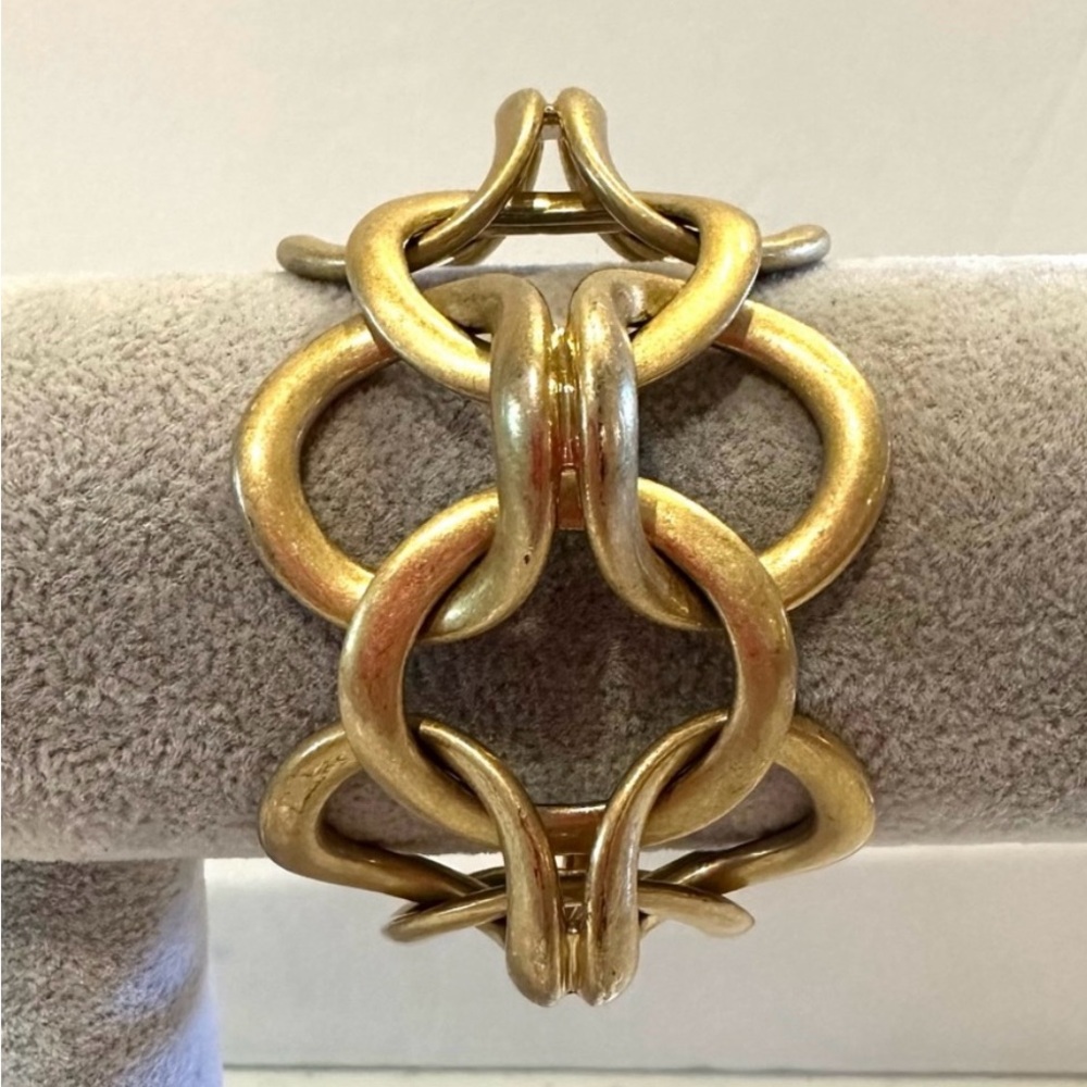 Stella & Dot Bracelet, Antiqued Gold Tone, Wide Open Chain Link Style